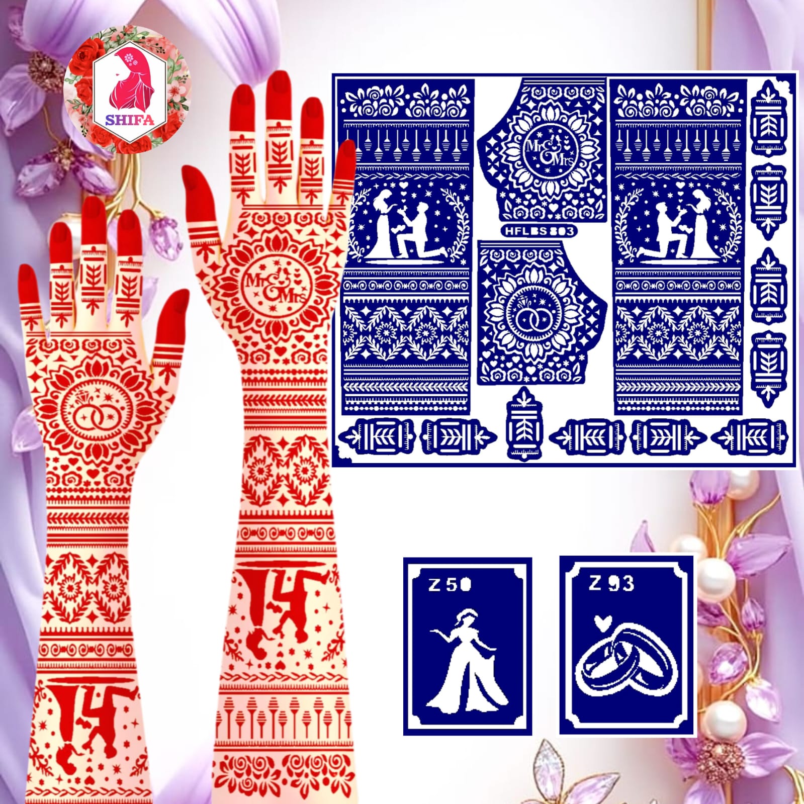 HFLBS 803 Proposal & Promise Love Set (2z) Sticker Overview Henna Stencil - Shifa Stencil